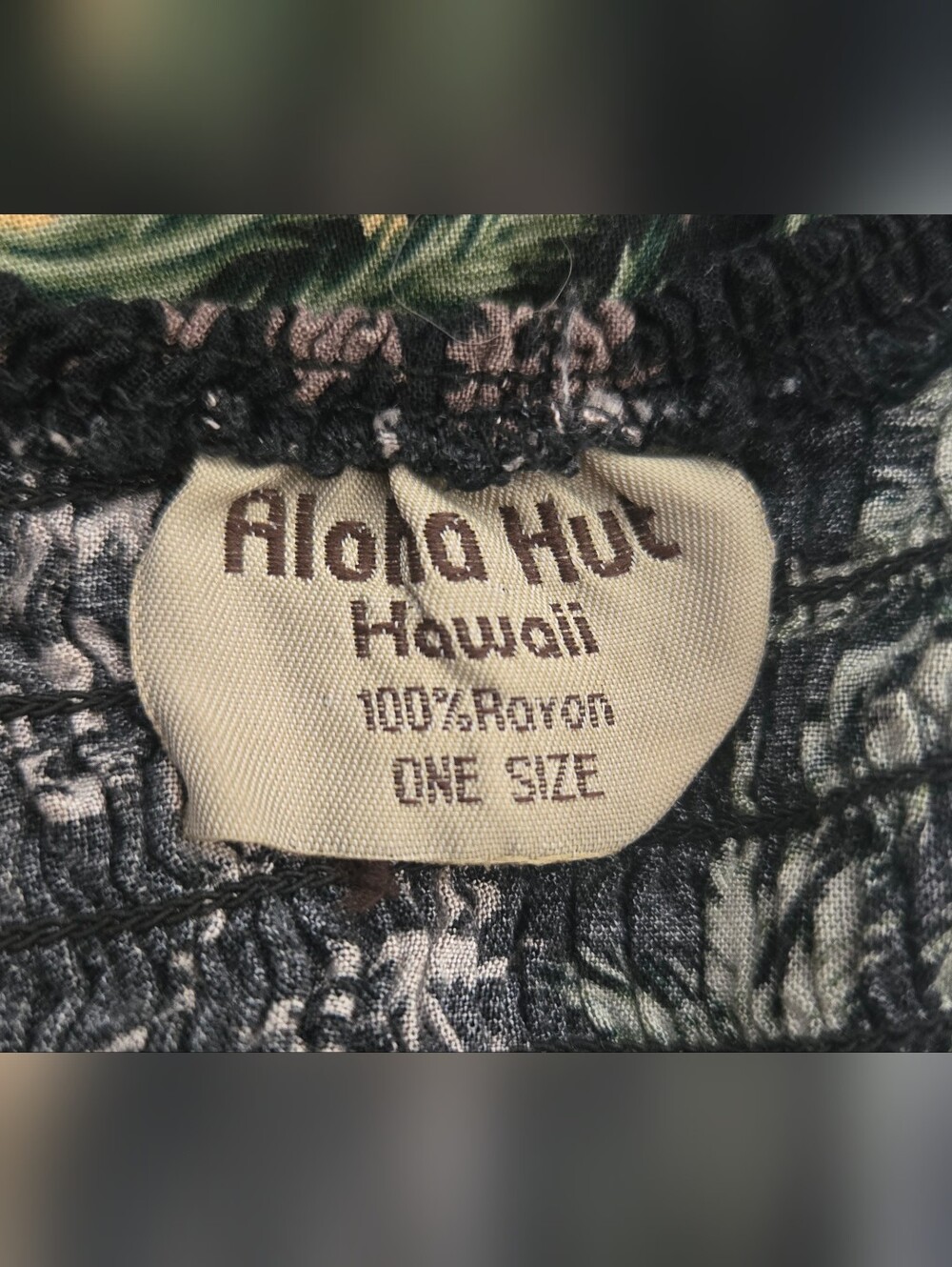 Aloha Hut Hawaii Black/Yellow/Green/Taupe Tropical Smocked Sundress, OS - Picture 5 of 6
